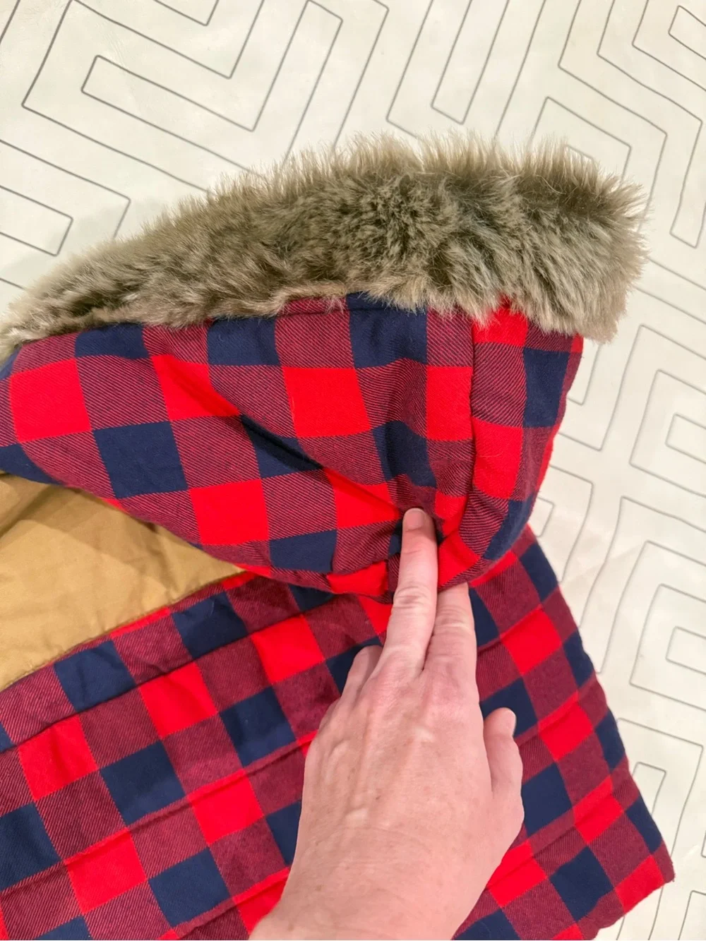 Hana Andersson Navy and Red Plaid Hooded Vest